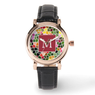 Färgrik mosaikmönster monogram armbandsur