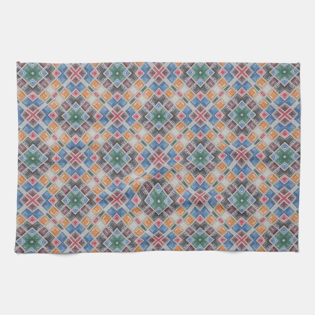 Färgrik mosaikplattmönster kökshandduk (Horisontell)