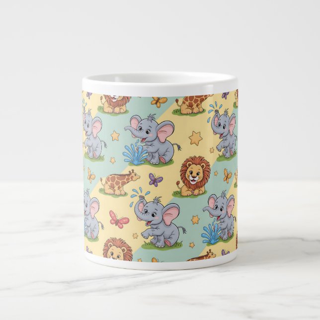 Färgrik mugg med lekfulla djurillustrationer jumbo mugg (Framsidan)