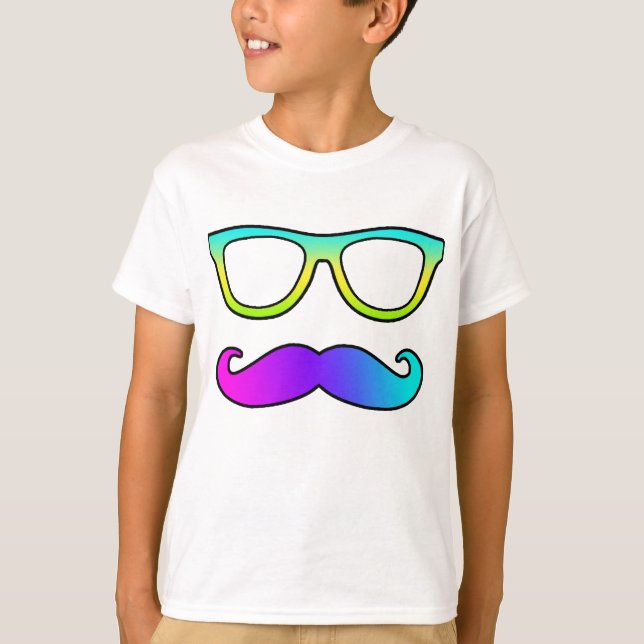 Färgrik mustasch och exponeringsglas tee shirt (Framsida)