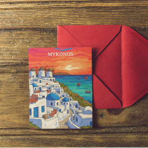 Färgrik Mykonos Grekland Vindkraftverk Vintage Res Vykort