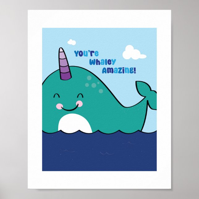 Färgrik Narval-illustration | Havsdjurskonst Poster (Framsidan)