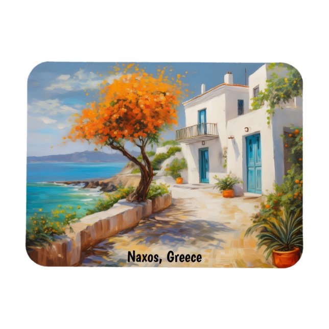 Färgrik Naxos Grekland Oljemålning Magnet (Horisontell)