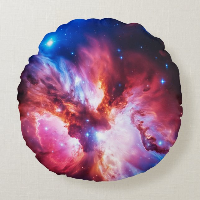 Färgrik nebulosa galax rymd stjärnor kosmos univer rund kudde (Framsidan)