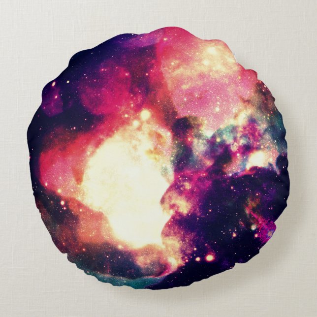 Färgrik nebulosa rund kudde (Baksidan)