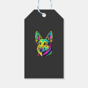 Färgrik neonhund vektporträtt presentetikett