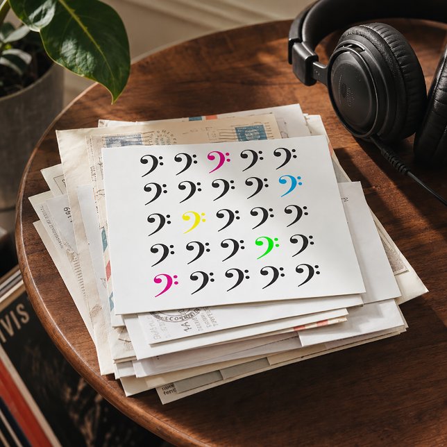 Färgrik Neonmusikkonst i Basklöv Vykort (A postcard with black and neon bass clefs.)
