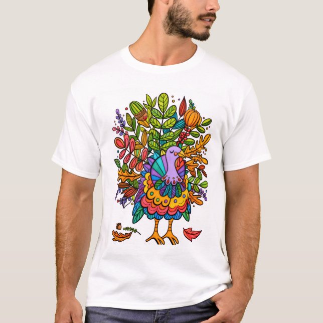 Färgrik och fantastisk rolig kalkon stiliserad t shirt (Framsida)