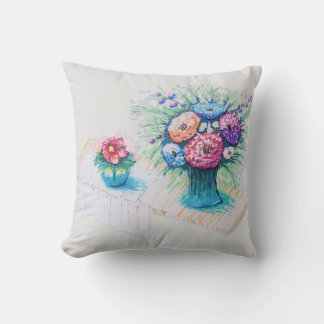 Färgrik och livfull blomsterbukett kudde