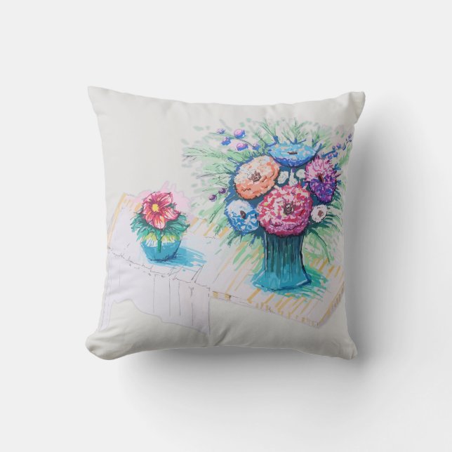 Färgrik och livfull blomsterbukett kudde (Framsida)
