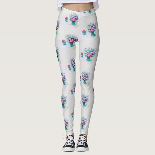 Färgrik och livfull blomsterbukett leggings (Framsida)