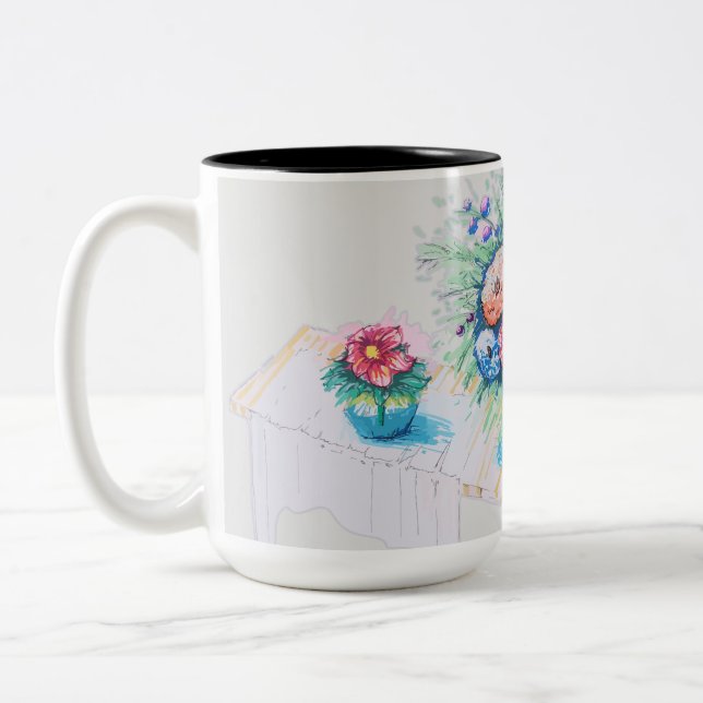 Färgrik och livfull blomsterbukett Två-Tonad mugg (Vänster)