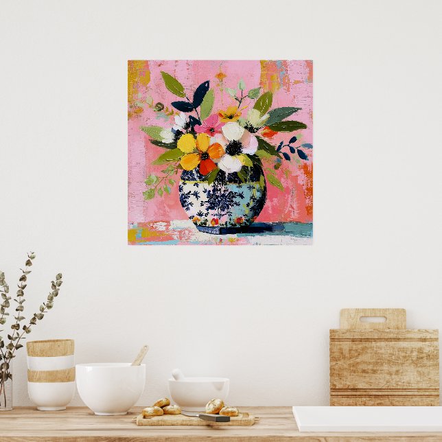 Färgrik och livfull vas med blommor poster (Kök)