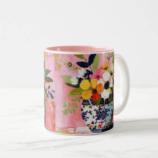 Färgrik och livfull vas med blommor Två-Tonad mugg (Framsida höger)