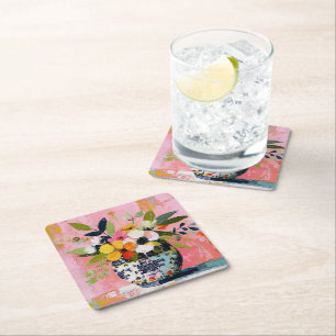Färgrik och livfull vas med blommor underlägg papper kvadrat