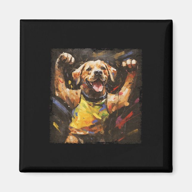 Färgrik oljemålning av en kickboxande labradorhund magnet (Framsidan)