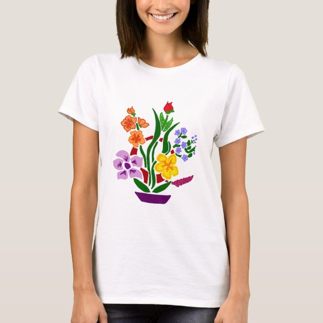 Färgrik ordning för blommigtabstraktkonst tee shirt (Framsida)
