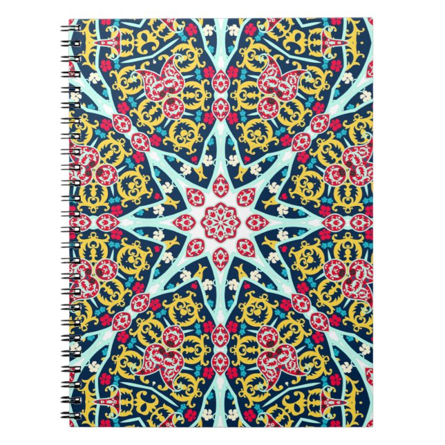 Färgrik Ornamentell Rosett Mandala Konst Anteckningsbok (Framsidan)