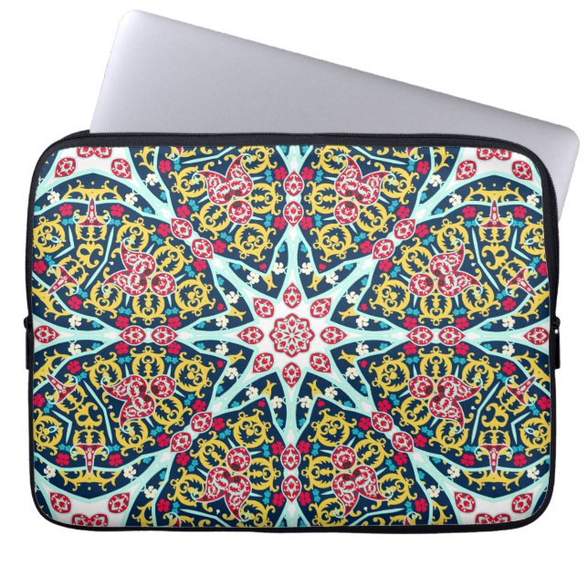 Färgrik Ornamentell Rosett Mandala Konst Laptop Fodral (Framsidan)