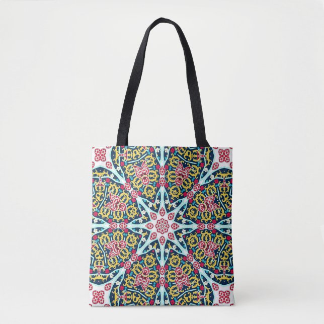 Färgrik Ornamentell Rosett Mandala Konst Tygkasse (Framsida)