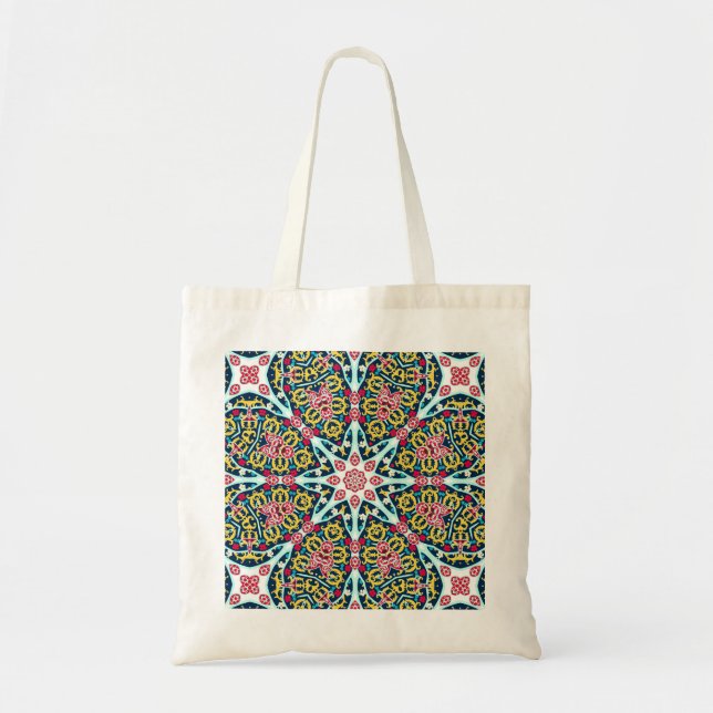 Färgrik Ornamentell Rosett Mandala Konst Tygkasse (Framsidan)