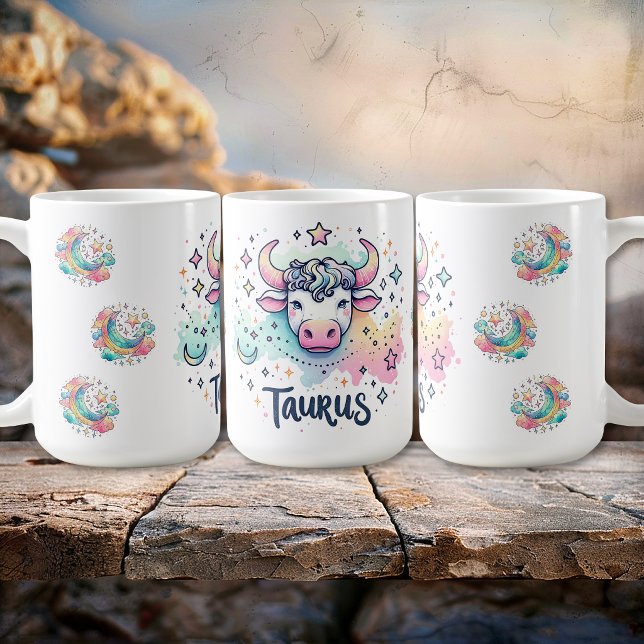 Färgrik Ox Stjärntecken Astrologi Kaffemugg (Colorful Taurus Bull Zodiac Astrology Coffee Mug)