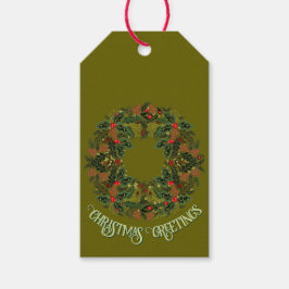 Färgrik Paisley-krans på grön julkort Presentetikett