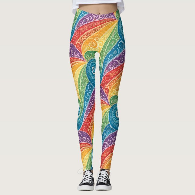 Färgrik Paisley Virvelmönster Leggings (Framsida)