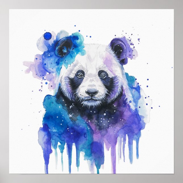 Färgrik Panda Vattenfärgskonst Poster (Framsidan)