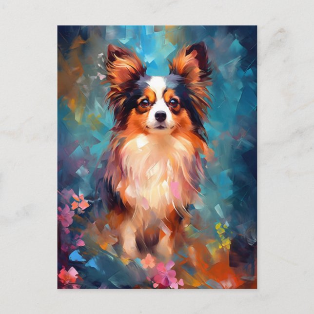 Färgrik Papillon hund Vykort (Framsida)