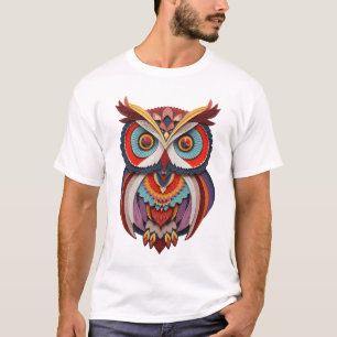 Färgrik Papperskonst-Uggle Grafisk T-Shirt - V