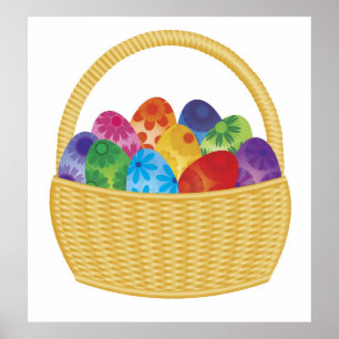 Färgrik påskägg i basketaffisch poster