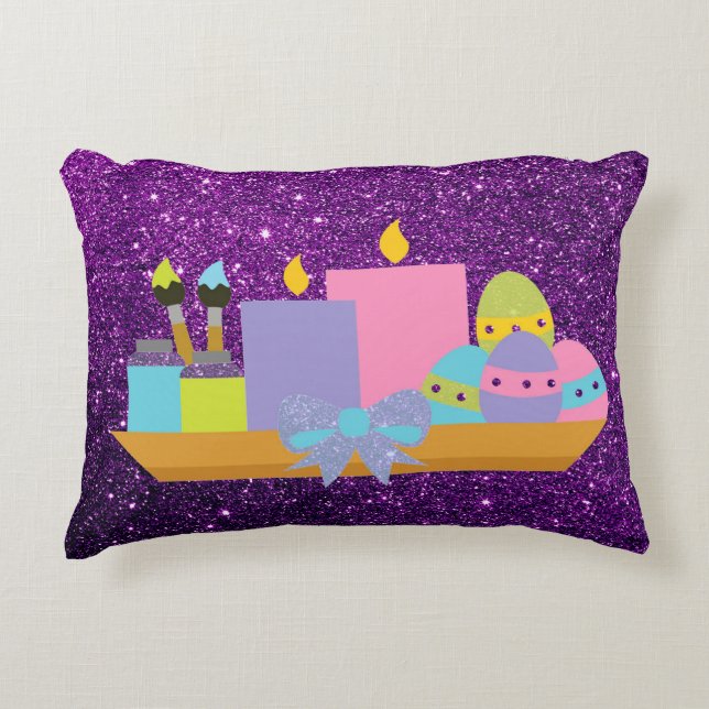 Färgrik påskägg & stearinljus purpurfärgat prydnadskudde (Framsidan)