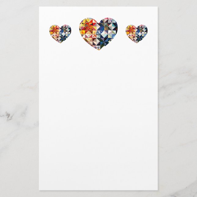 Färgrik Patchworktäckehjärta Brevpapper (Framsida)