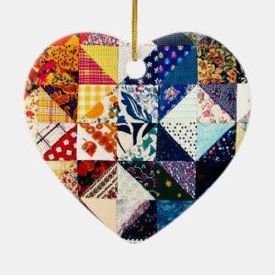Färgrik Patchworktäckehjärta Julgransprydnad Keramik