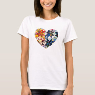 Färgrik Patchworktäckehjärta Tee