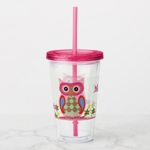 Färgrik Patchworkuggla för Folk konst Take Away Mugg