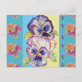 Färgrik pensé blomstervattenfärg aqua vykort