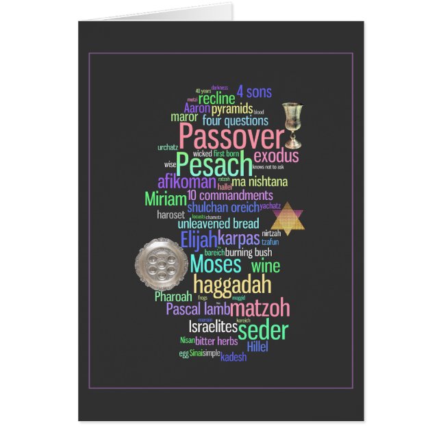 Färgrik Pesach ord och symbolkort Hälsningskort (Framsidan)