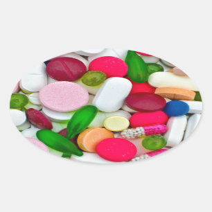 Färgrik pillsanpassningsbarprodukt ovalt klistermärke