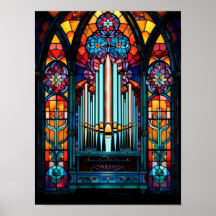 Färgrik Piporgel Katedral Målade Glas Konst