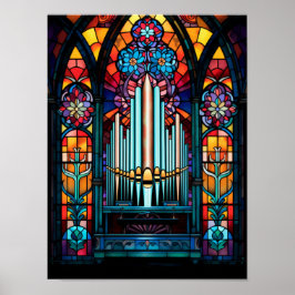 Färgrik Piporgel Katedral Målade Glas Konst Poster
