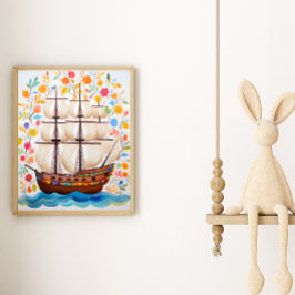Färgrik piratskeppskonstaffisch poster