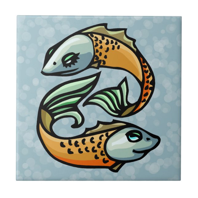 Färgrik Pisces fisk på blått Kakelplatta (Framsidan)