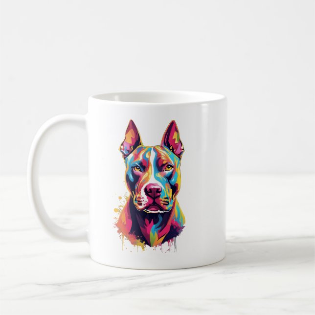 Färgrik Pitbull-mugg – Livlig Popkonst Hunddesign Kaffemugg (Vänster)