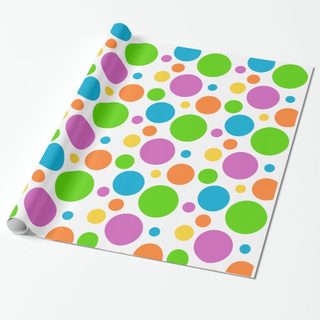 Färgrik polka dots presentpapper (Utrullad)