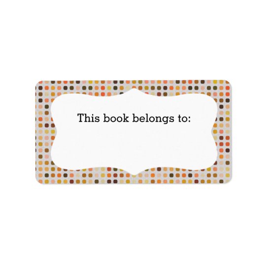 Färgrik polka dots, "som denna bok hör hemma till" adressetikett