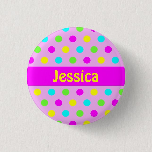 Färgrik polka dots - ungenamn knäppas knapp (Framsida)
