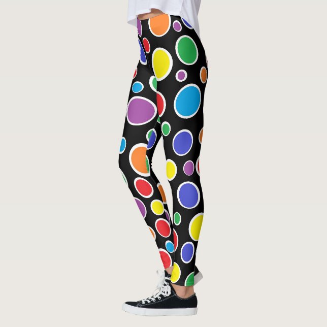 Färgrik polka dotssvart leggings (Vänster)