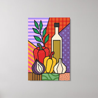 Färgrik Pop Art Grönsakstavla | Retro Kök Canvastryck